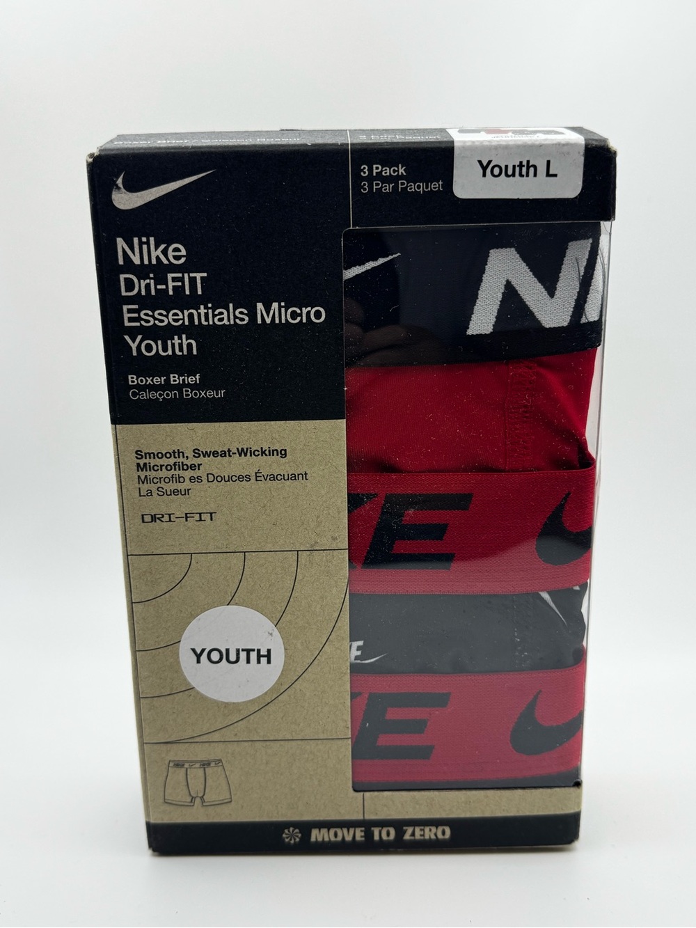 Nike Dri-FIT Essentials Micro Boys Youth L Boxer Brief 3 Pack Red/Black